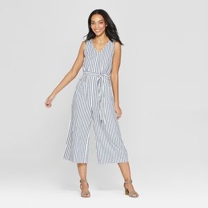 Women's Striped Sleeveless V-Neck Crop Jumpsuit